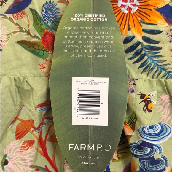 FARM Rio NWT bright yard Green Floral Puff-Sleeve Square-Neck Mini Dress - Picture 5 of 5